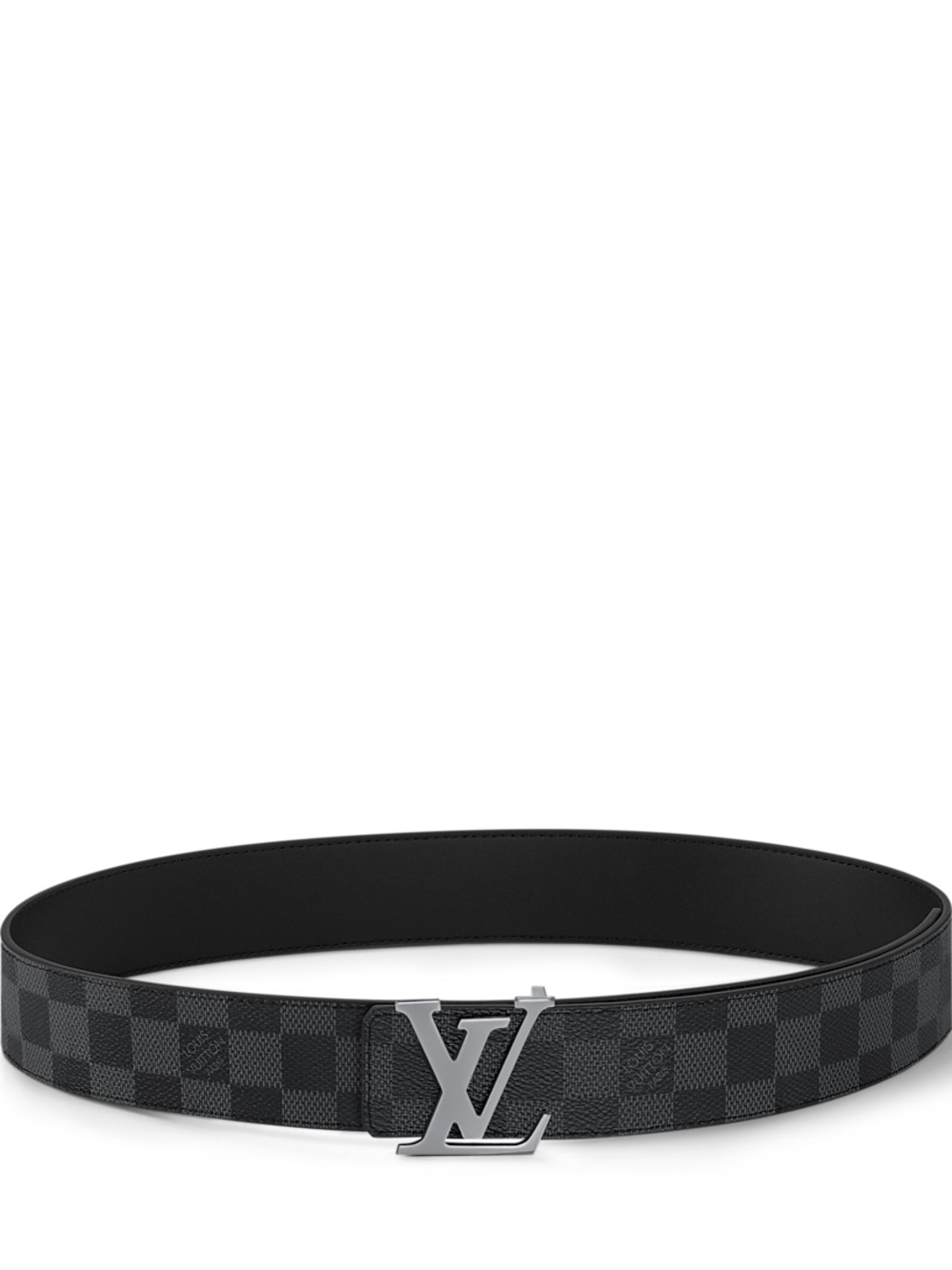 Louis Vuitton Black Damier Graphite LV Initiales Belt with Silver Buckle